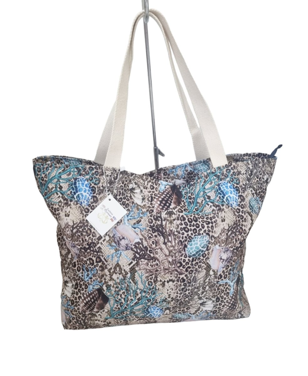 Borsa Shopper Grande Da Spiaggia In Poliestere – Fantasia Maculato Corallo