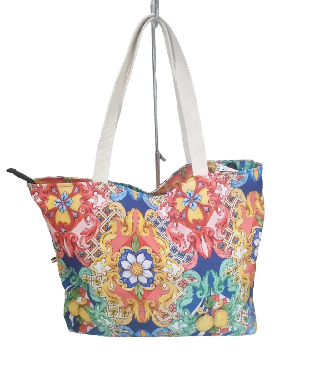 Borsa Shopper Grande da Spiaggia in Poliestere con Chiusura Cerniera Zip – Fantasia Donna Rosalia - immagine 2