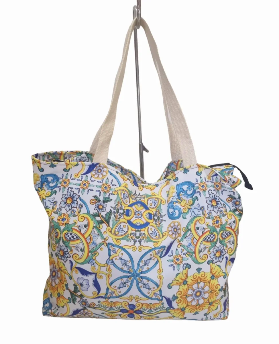 Borsa Shopper Grande Da Spiaggia In Poliestere Con Chiusura Cerniera Zip – Fantasia Vietri - immagine 2