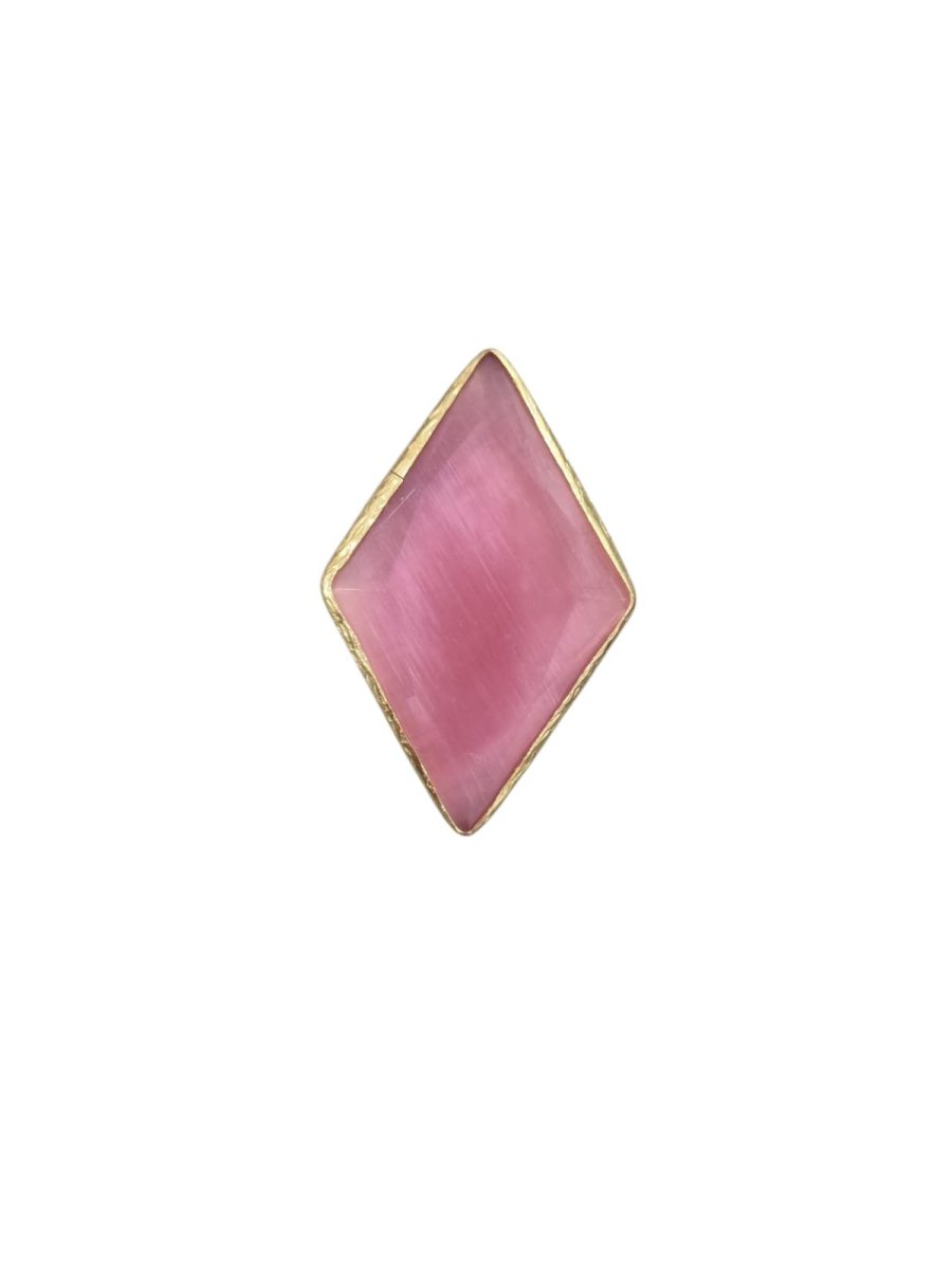 Anelli regolabili rombi con occhio di gatto incastonato nell’ottone. Misura 4cm x 2.5cm. Colore giallo, verde gucci, rosa e carta da zucchero - immagine 6
