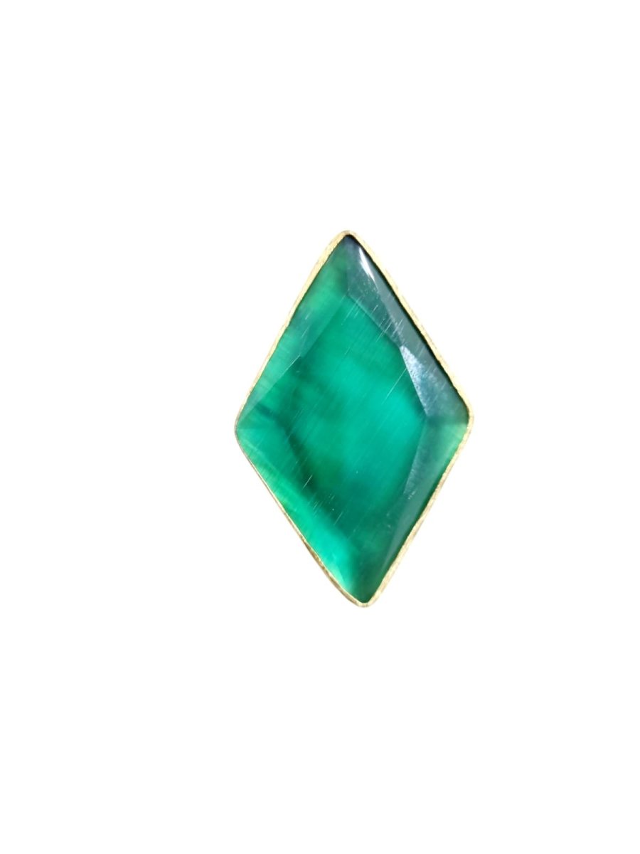 Anelli regolabili rombi con occhio di gatto incastonato nell’ottone. Misura 4cm x 2.5cm. Colore giallo, verde gucci, rosa e carta da zucchero - immagine 4