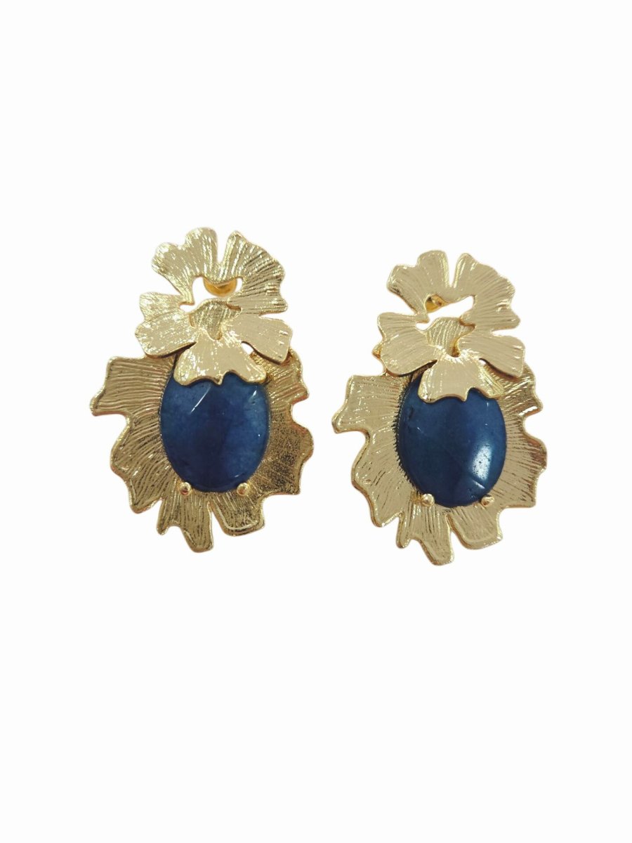 Orecchini realizzati con ottone satinato e pietra in agata petrolio.lunghezza 4cmpeso 9.4gr - immagine 2