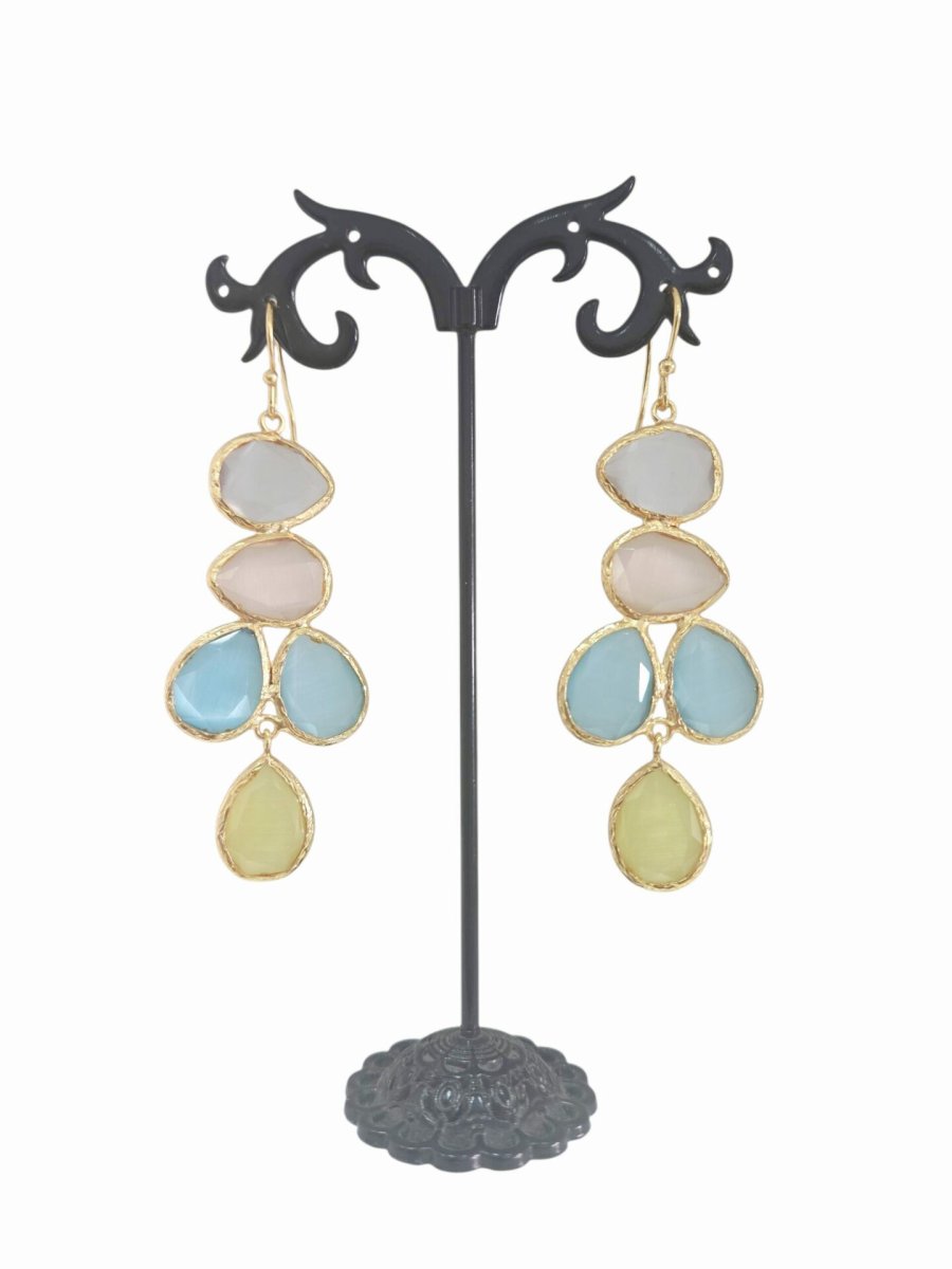 Orecchini occhio di gatto multicolore realizzati con contorno in ottone lunghezza 8cmpeso 7.9gr - immagine 2