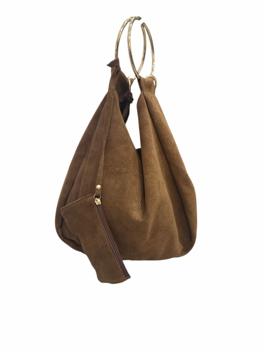Borsa in camoscio color cuoio: stile e funzionalità in uno – dimensioni (H32 B7 L27) – chiusura con bottone magnetico - immagine 2