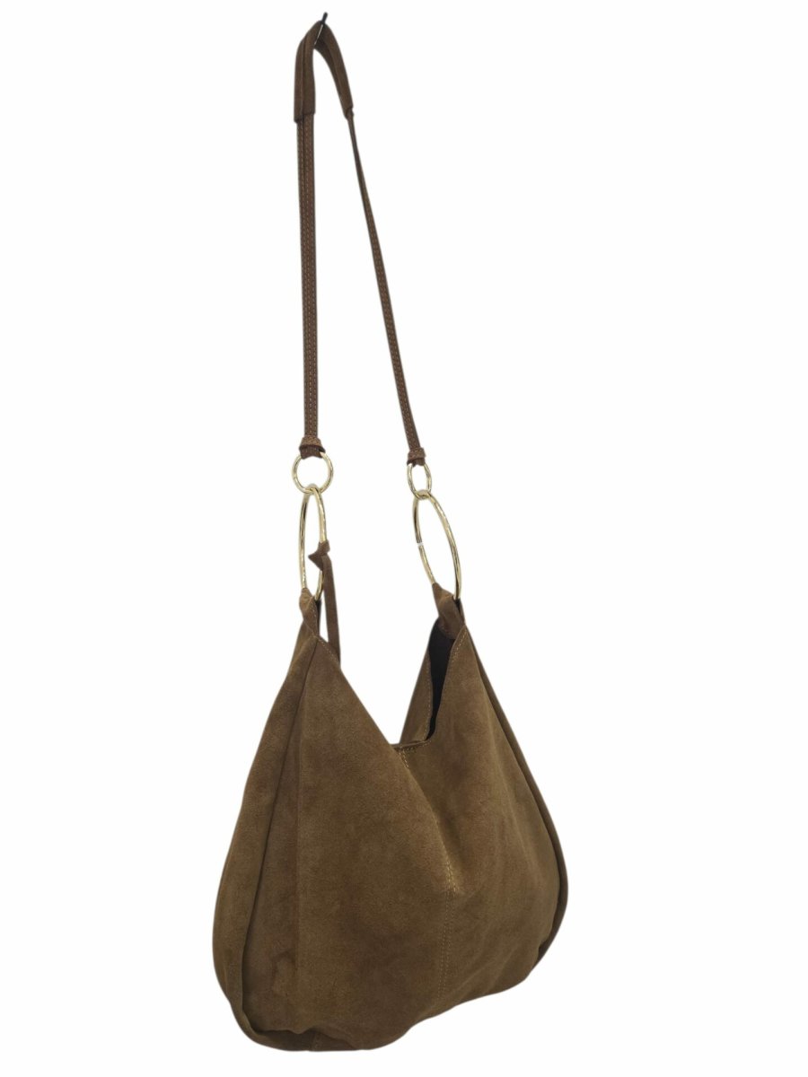 Borsa in camoscio color cuoio: stile e funzionalità in uno – dimensioni (H32 B7 L27) – chiusura con bottone magnetico - immagine 3