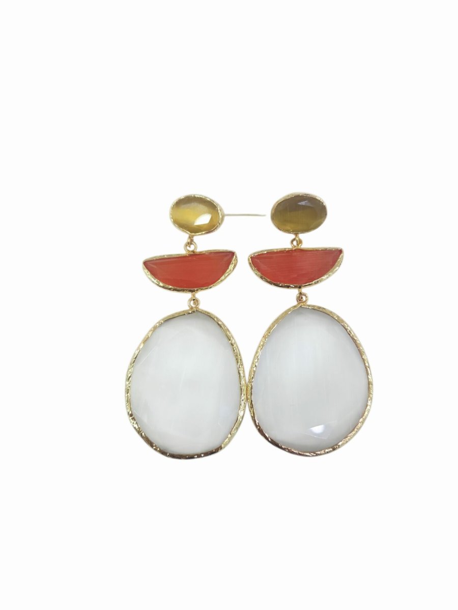 Orecchini realizzati con occhio di gatto :giallo arancio e neutro, circondato da ottone
lunghezza 7cm
peso 13.8gr - immagine 3