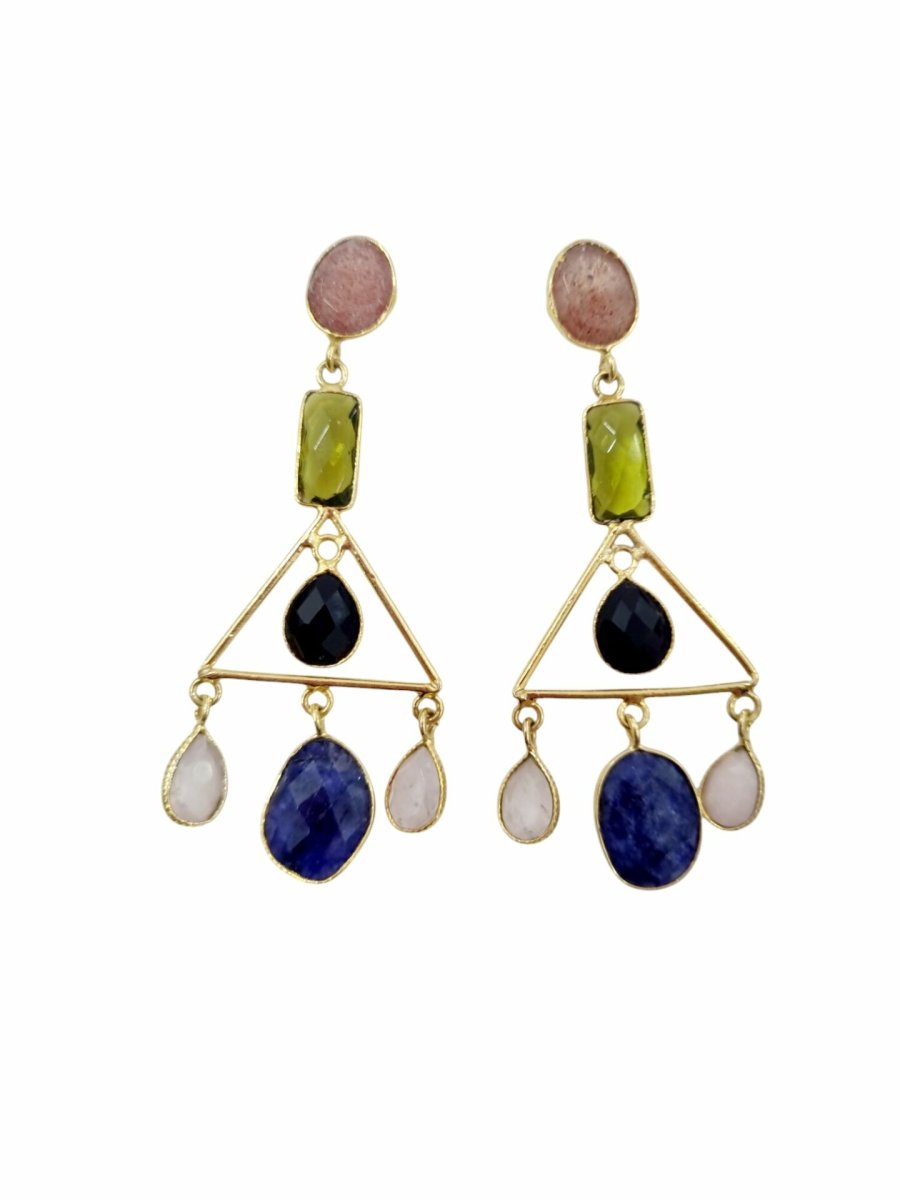 Orecchini realizzati con ottone e pietre dure naturali multicolore Peso 5.6gr Lunghezza 6.5cm - immagine 2