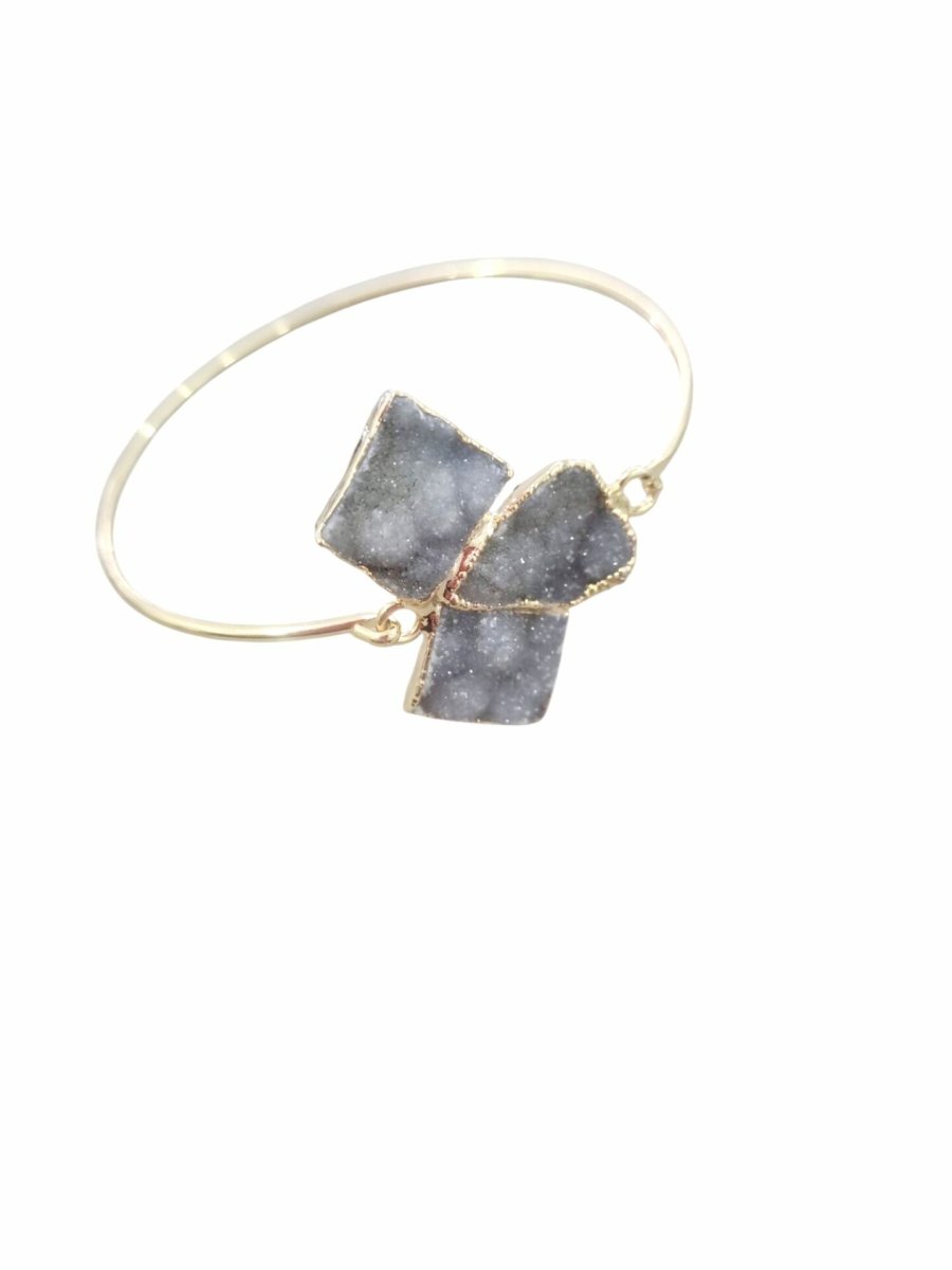 Bracciale rigido realizzati in ottone con druzy apertura centrale - immagine 2