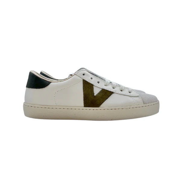 Sneaker in morbida pelle bianca con logo Kaki - immagine 2