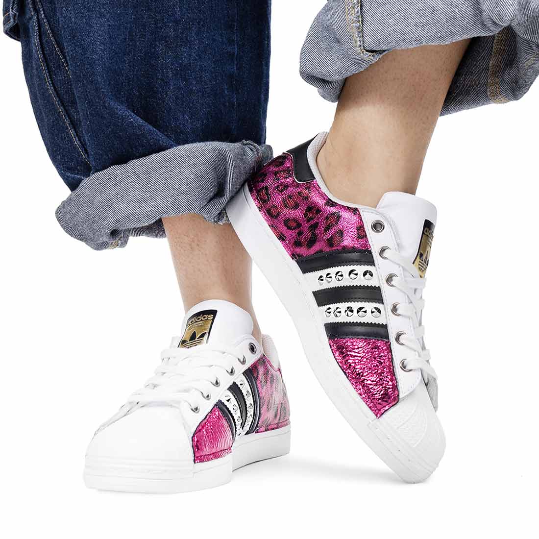 Adidas Superstar Leopardate Fucsia - Borchie Argento - Effetto Reflex - immagine 4