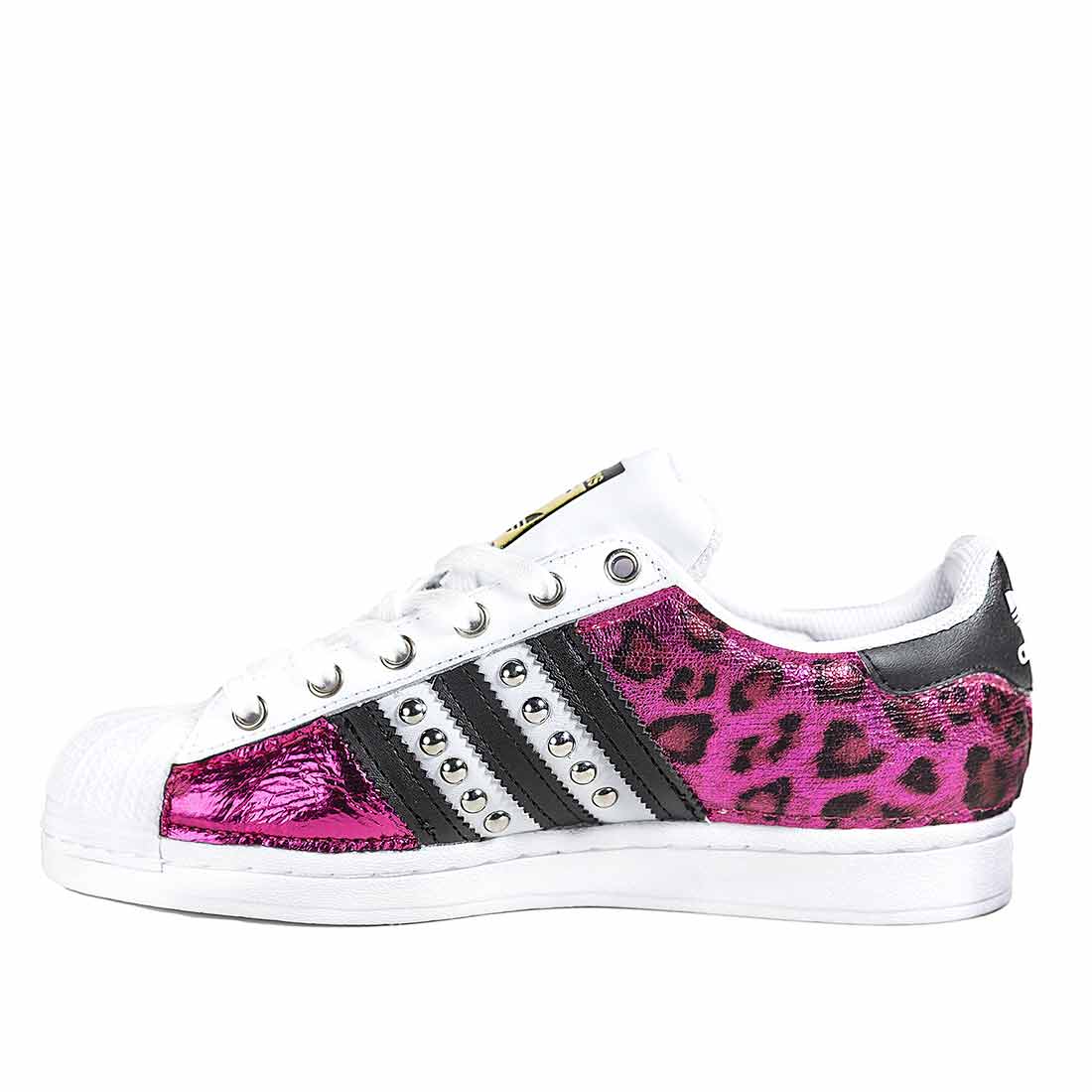 Adidas Superstar Leopardate Fucsia - Borchie Argento - Effetto Reflex - immagine 3