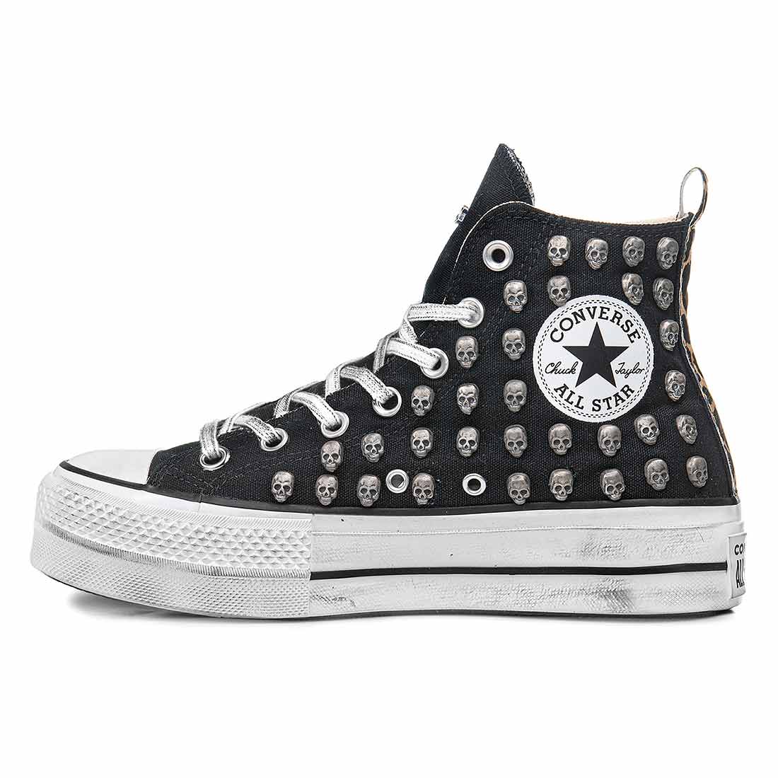 Converse All Star con Teschi - Suola Alta Nere - immagine 4