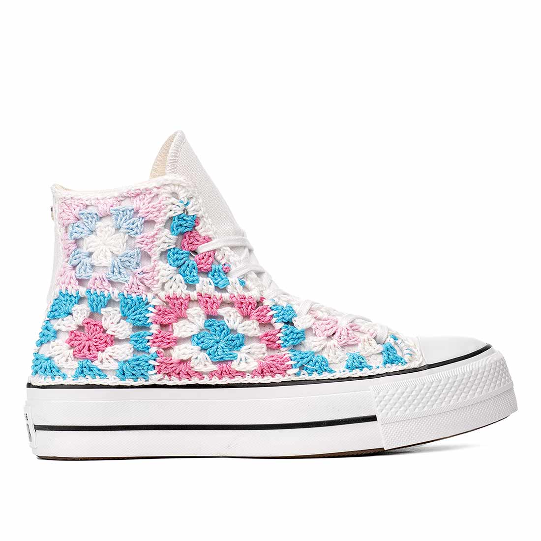Converse All Star Alte Platform Bianche Crochet - Rosa e Azzurre - immagine 2