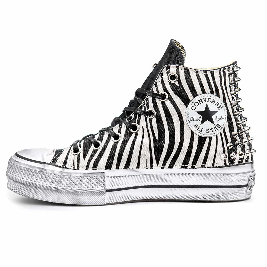Converse Zebrate con Borchiette - All Star Alte con suola Platform - immagine 3