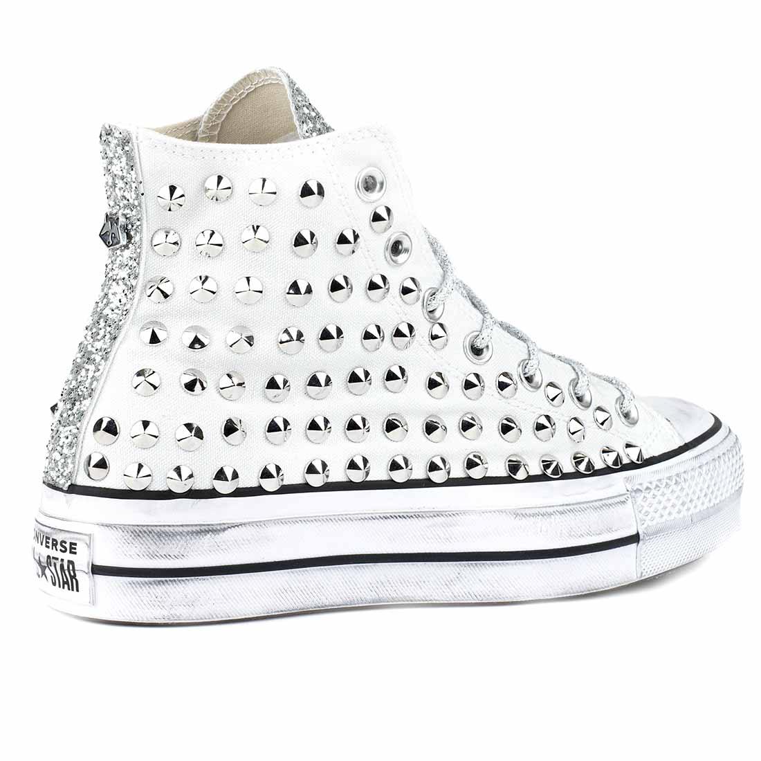 Converse All Star Borchiate con Glitter - Alte suola Platform - Bianche - immagine 4