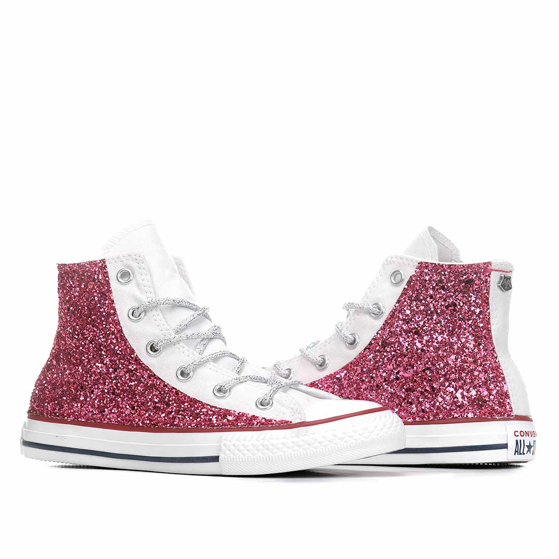Converse All Star Alte Bianche Glitterate Fucsia - Outlet - immagine 5