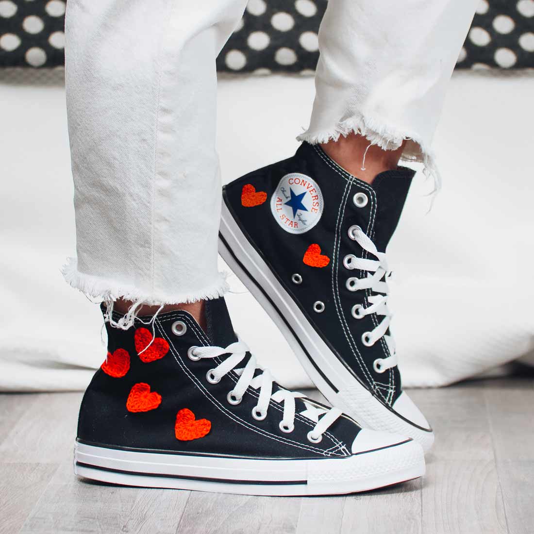 Converse All Star alte con Cuori Rossi Crochet - immagine 3
